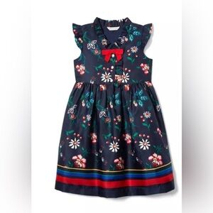 Janie and Jack Floral Striped Border Dress w/Red Bow Spring Formal Luxury